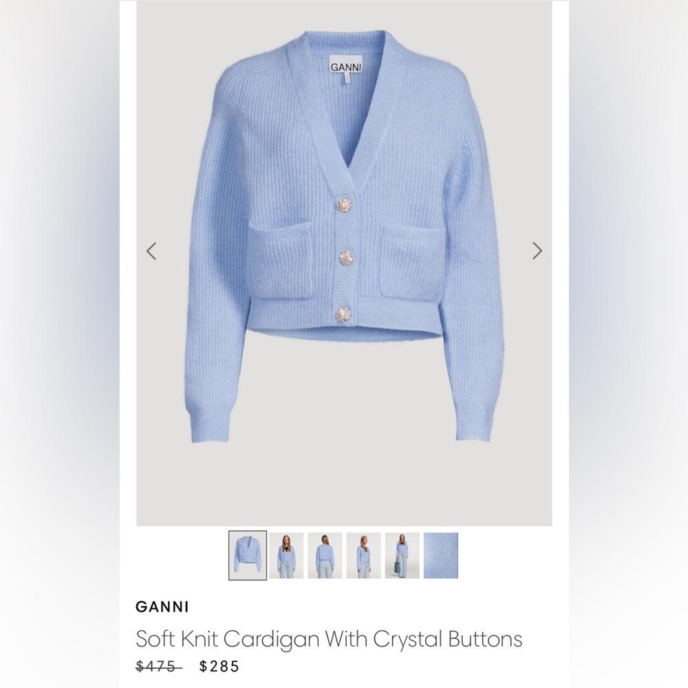 GANNI Soft Knit Cardigan With Crystal Buttons - Picture 9 of 13